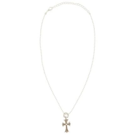 Chrome Hearts 925 Sterling Silver Cross Pendant And Ball Chain