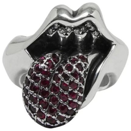 Chrome Hearts Diamond Studded Rolling Stones Ring Silver