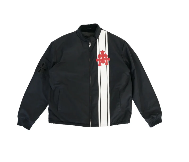 Chrome-Hearts-Faux-Fur-Lined-Cobra-Cross-Patch-Racing-Jacket-F Chrome Hearts Faux Fur Lined Cobra Cross Patch Racing Jacket