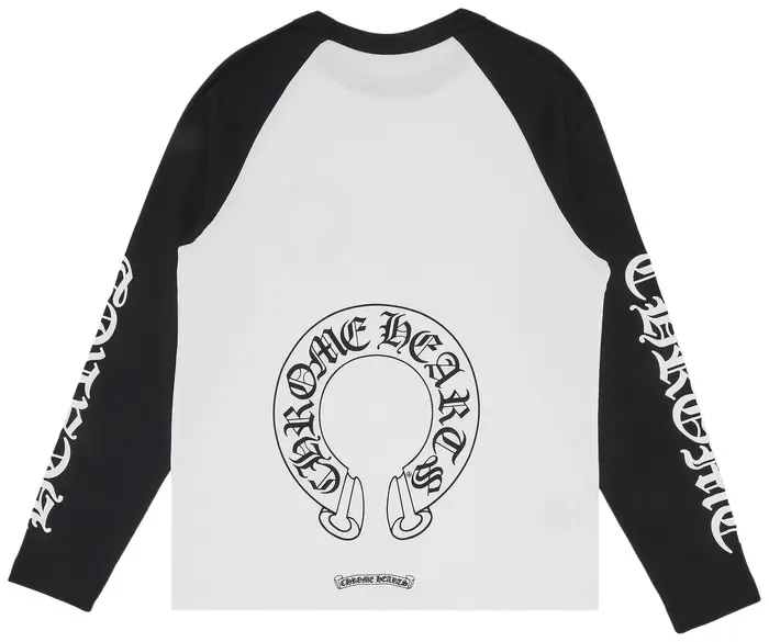 Chrome-Hearts-Horseshoe-Neck-Logo-3-4-Shirt-‘Black-White-B Chrome Hearts Horseshoe Neck Logo 3/4 Shirt ‘Black/White’
