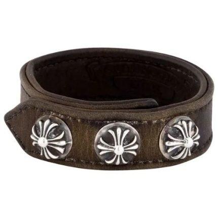 Chrome Hearts Leather Studded Wrap Bracelet Brown Silver