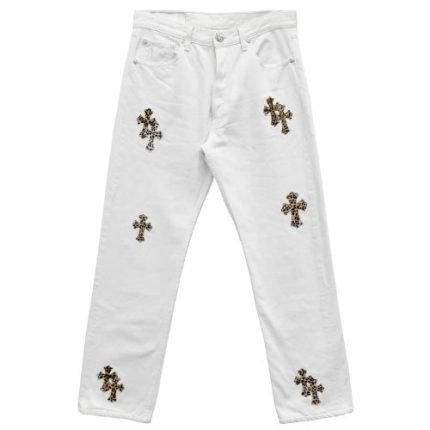 Chrome Hearts Levi’s 501 Leopard Cross Patch White Jeans White