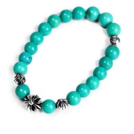 Chrome Hearts Turquoise Bead Bracelet 8MM (4 Silver Beads)